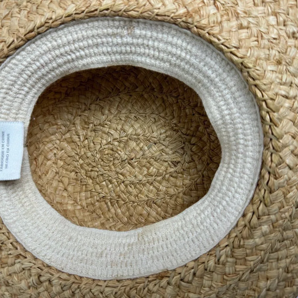 Liz Claiborne Woven Straw Raffia Sun Garden Beach Hat Natural Size 23